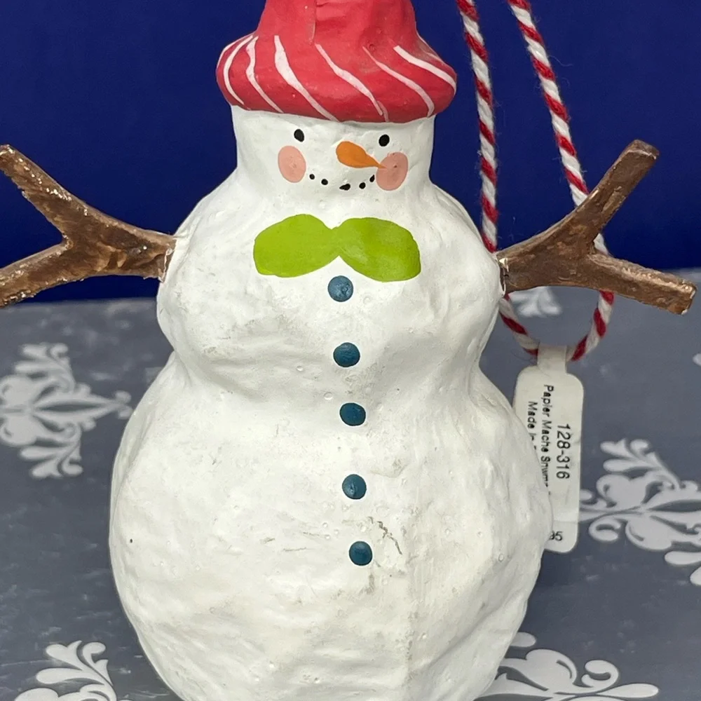 Crate & Barrel Paper Machete Snowman ornament